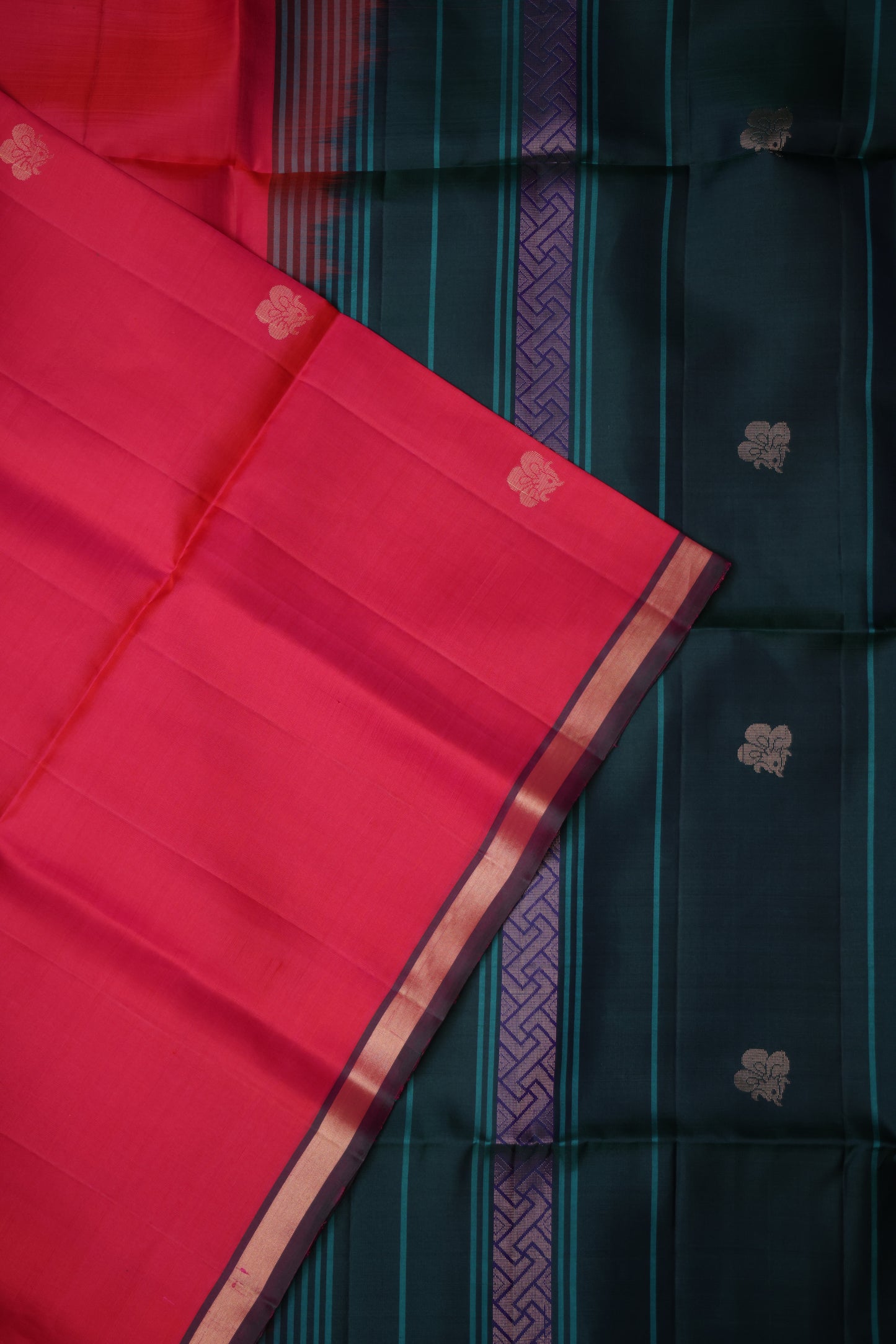 Pure Soft Silk Saree - Pink with Deep Emerald Green