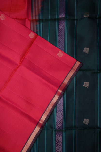 Pure Soft Silk Saree - Pink with Deep Emerald Green
