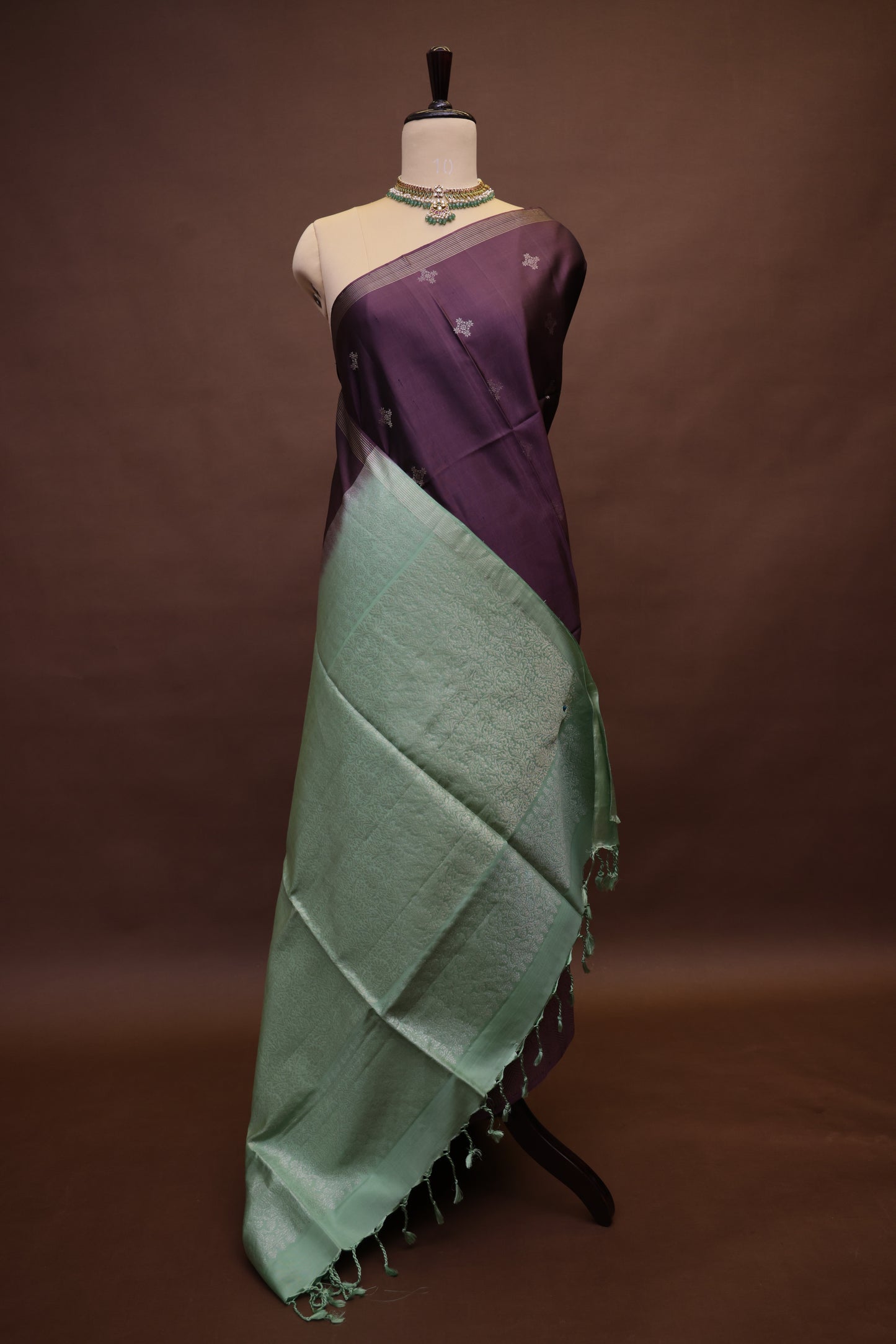 Pure Soft Silk Saree - Purple with Mint Green