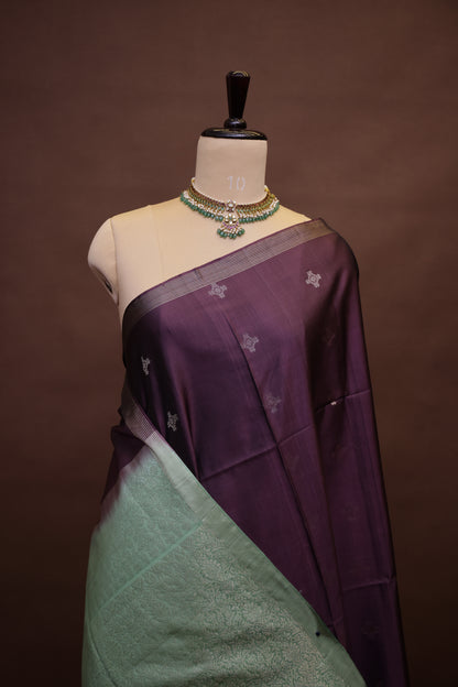 Pure Soft Silk Saree - Purple with Mint Green