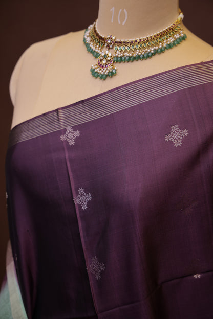 Pure Soft Silk Saree - Purple with Mint Green