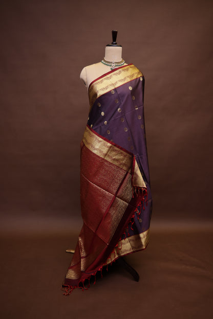 Pure Soft Silk Saree - Aubergine Purple & Maroon