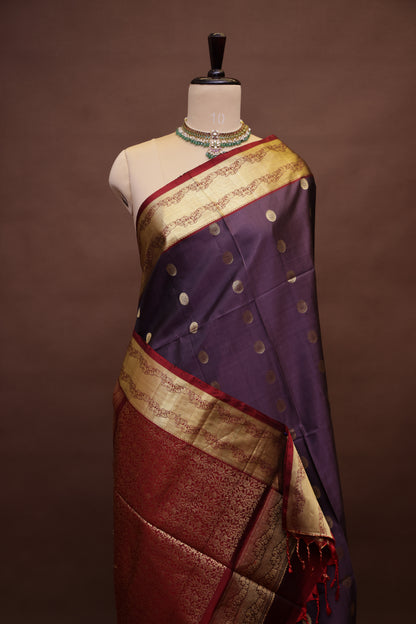 Pure Soft Silk Saree - Aubergine Purple & Maroon