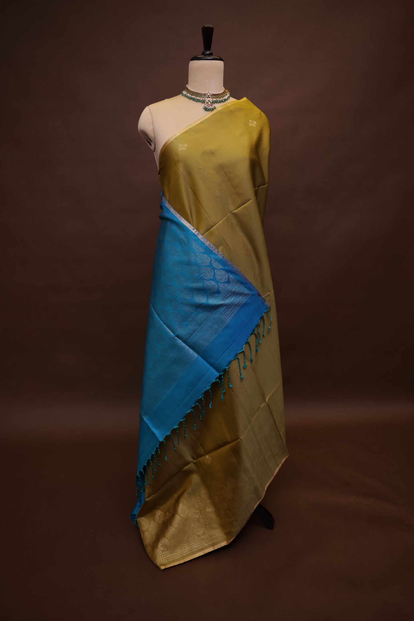 Pure Soft Silk Saree - Mehendi Green with Teal Blue