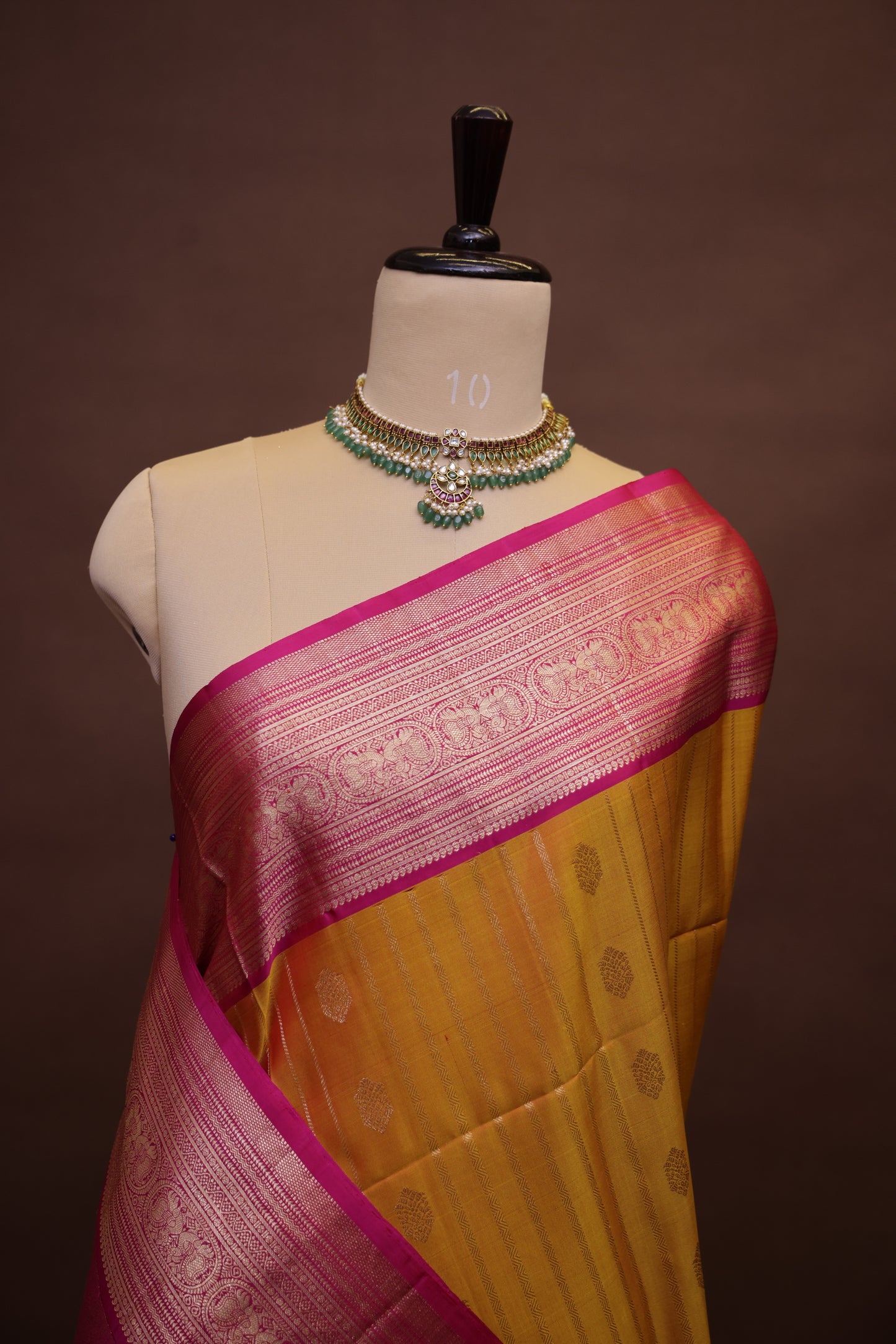 Pure Soft Silk Saree - Mustard Yellow with Hot Pink