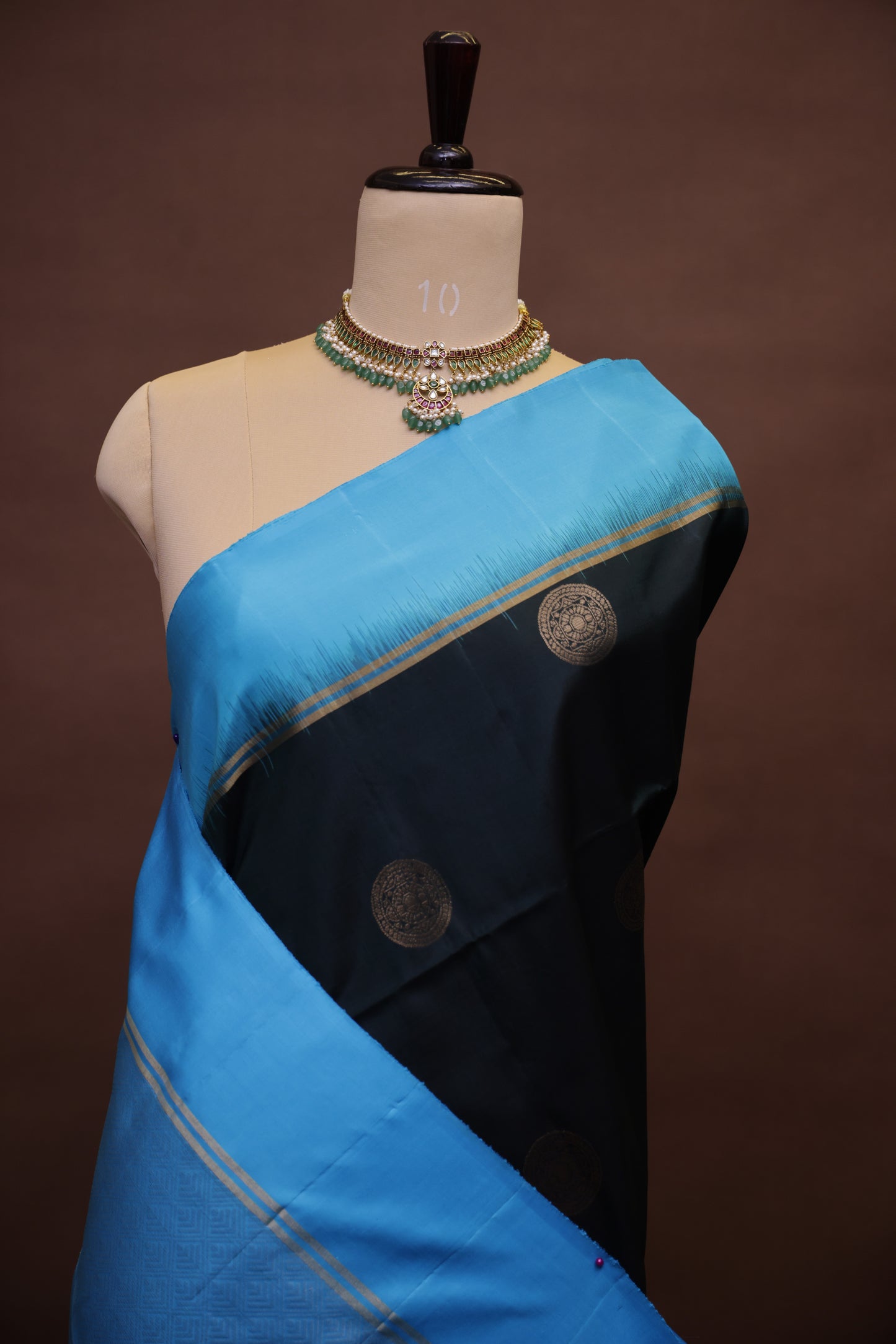 Pure Soft Silk Saree - Deep Green with Sky Blue