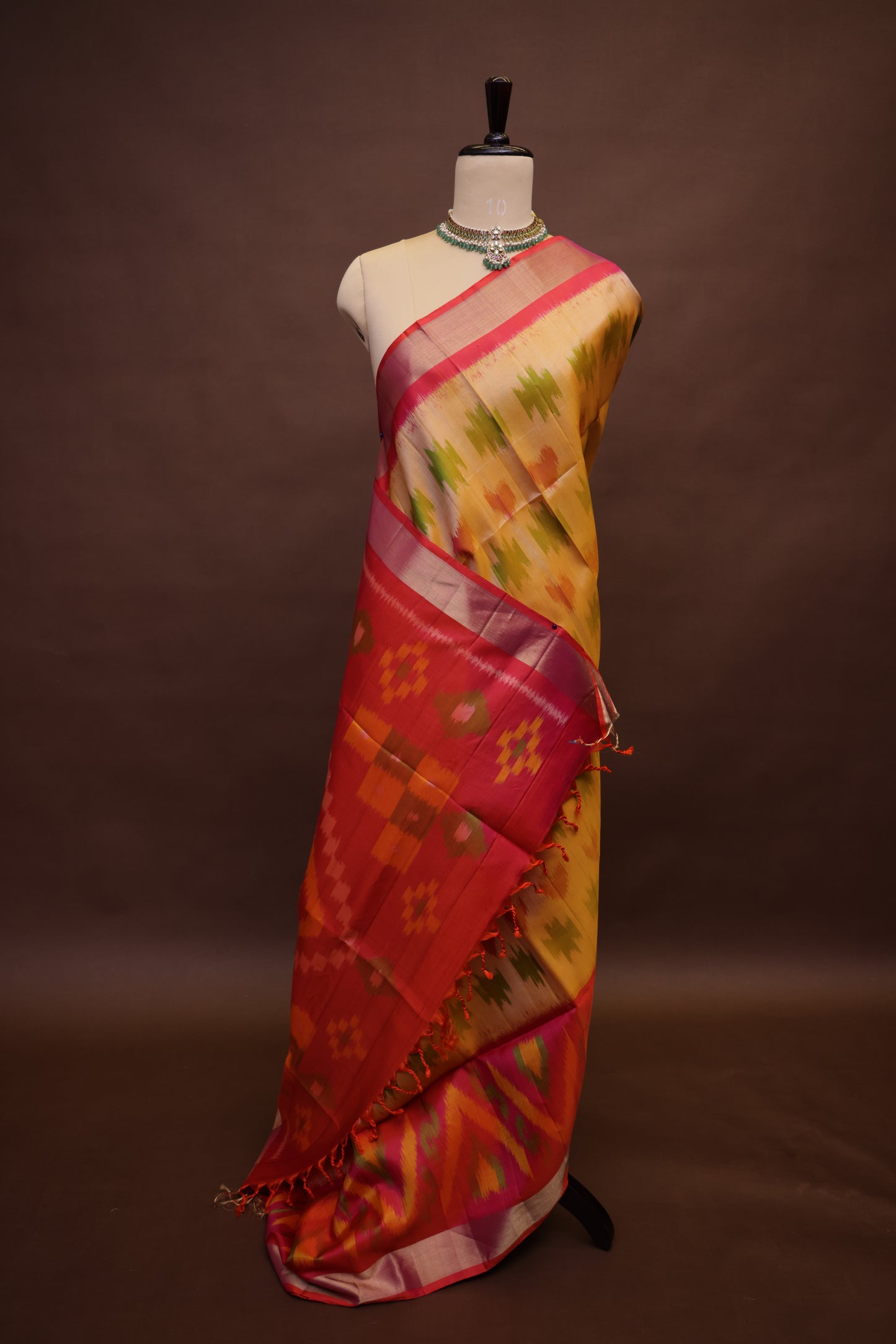 Pure Ikkat Soft Silk Saree - Beige & Orange