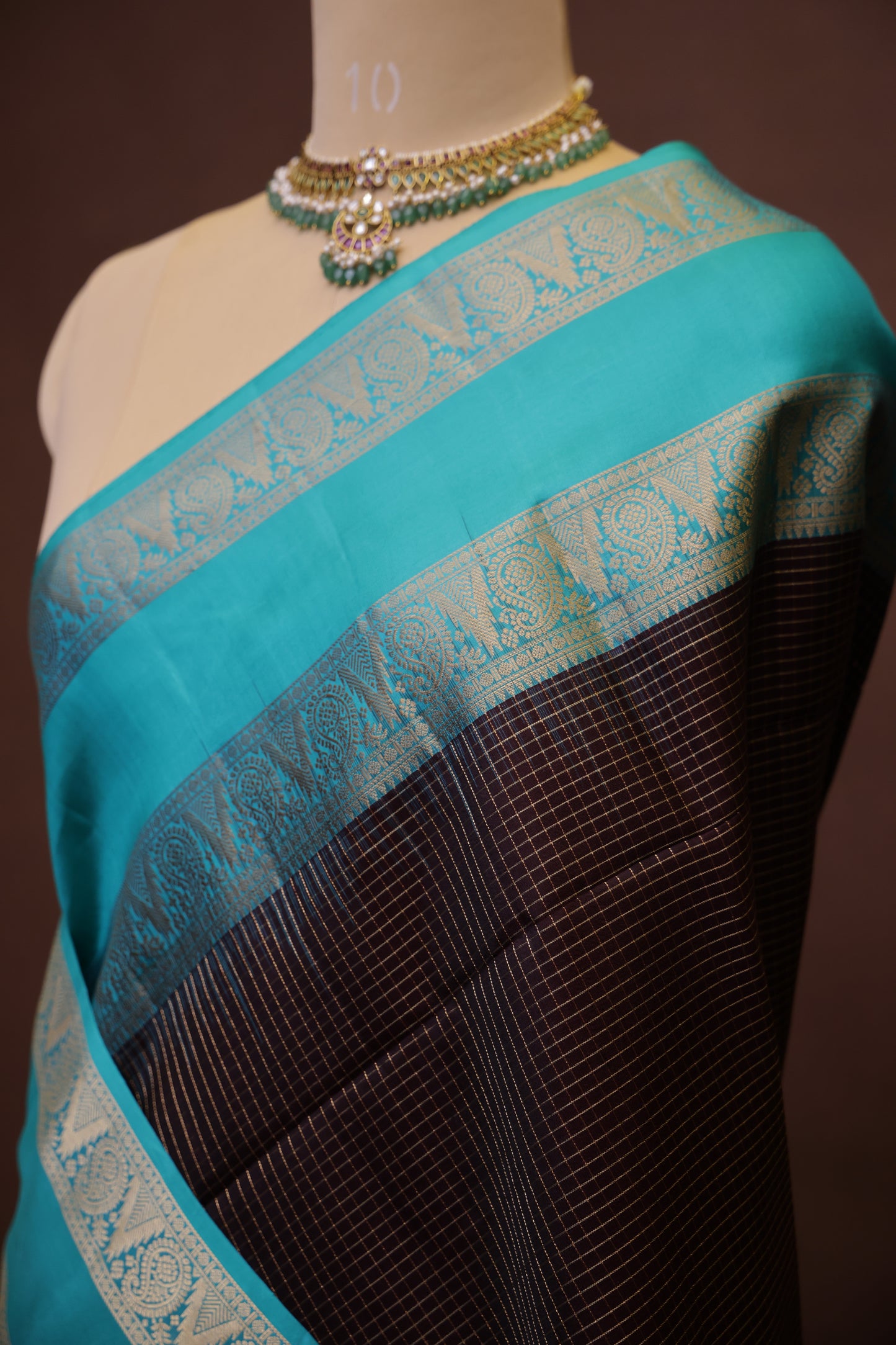 Pure Soft Silk Saree - Chocolate Brown and Turquoise Blue