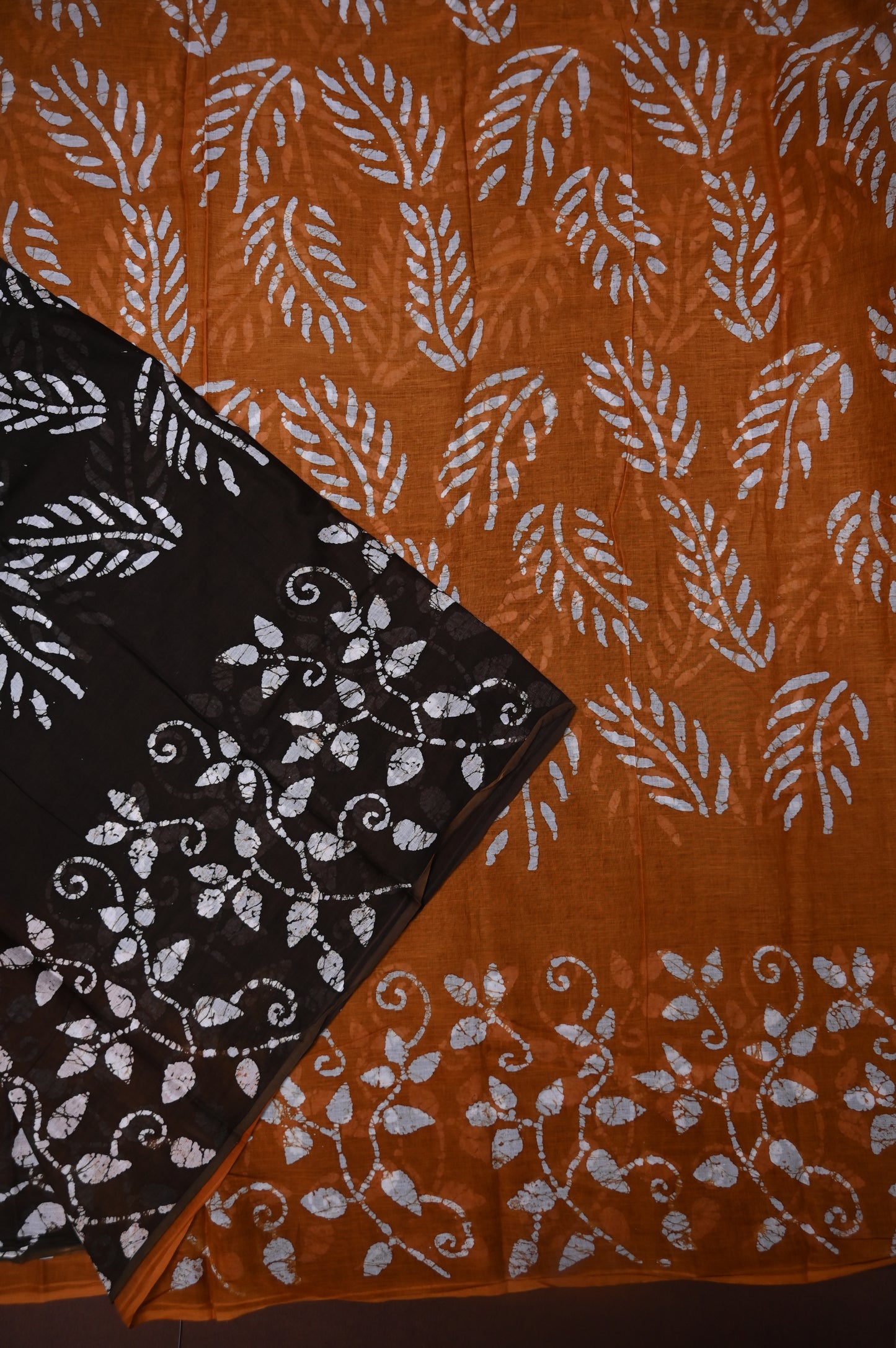 Batik Printed Mulmul Cotton Saree - Brown