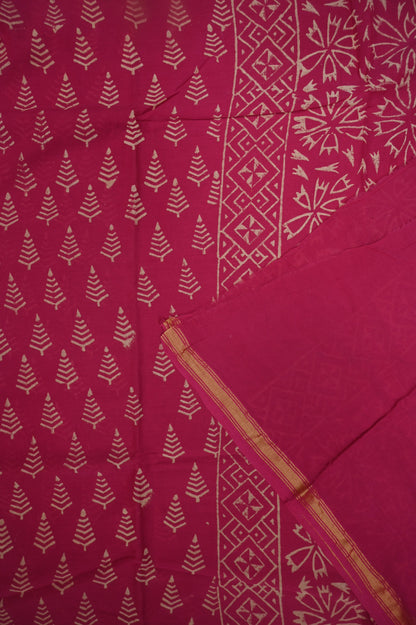 Mul Mul Cotton Ajrak Print Saree - Hot Pink