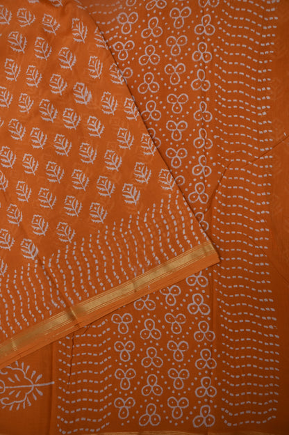 Mul Mul Cotton Ajrak Print Saree - Mustard