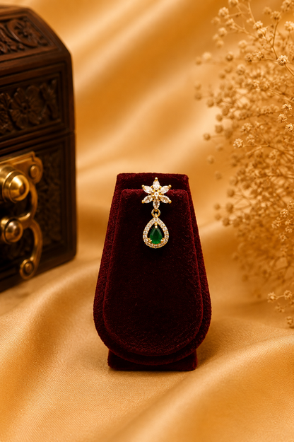 Elegant AD Stone Necklace Set with Emerald Drop Choker Pendant Set