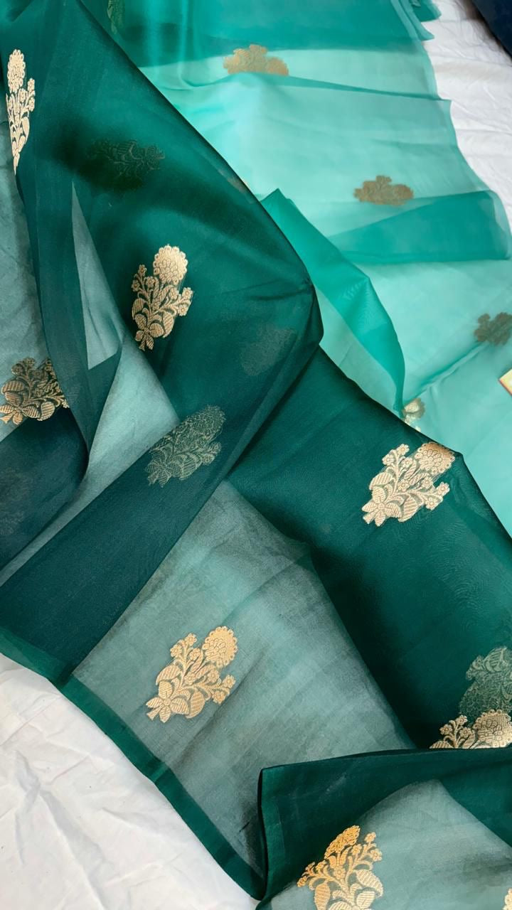 Kora Organza Half N Half Colour Saree - Ombre