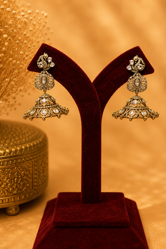 Antique zircon jhumka earrings with white stones