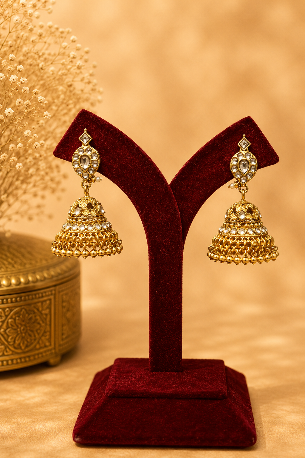 Antique Jhumka with White Stones & Mango Design