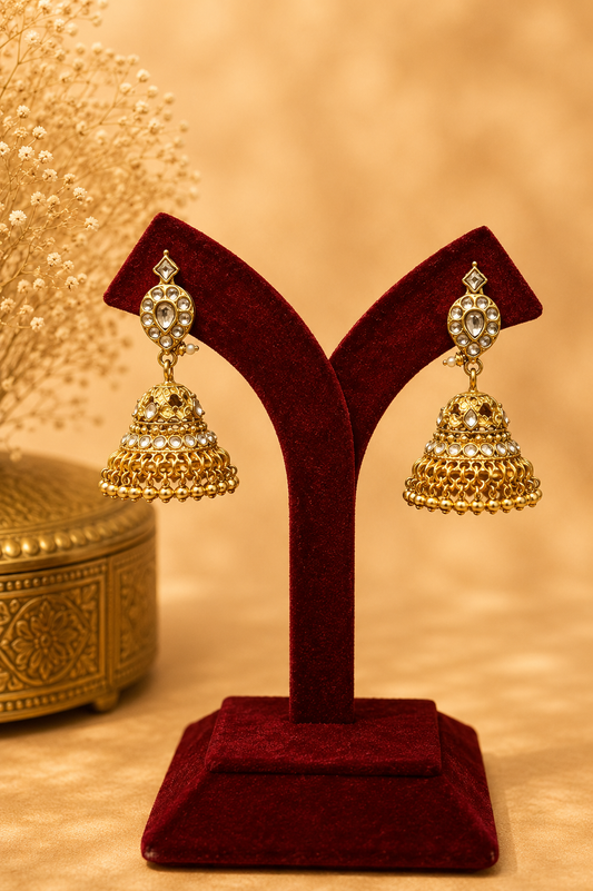 Antique Jhumka with White Stones & Mango Design