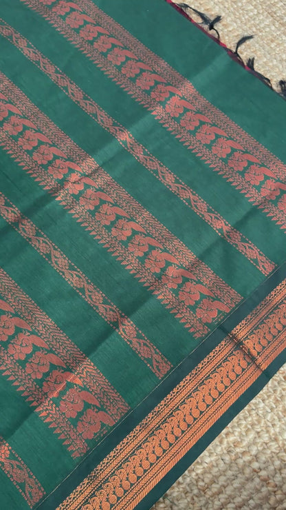 Kalyani Silk Cotton Saree - Red & Green