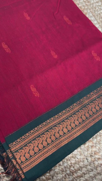 Kalyani Silk Cotton Saree - Red & Green