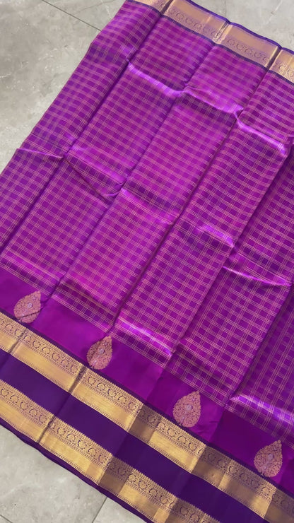 Vintage Wash Pure Kanchipuram Silk Saree – Regal Purple with Royal Purple Contrast | Silk Mark Certified