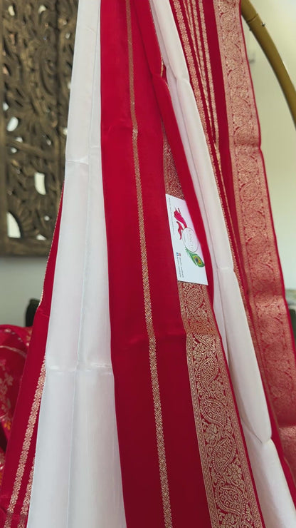 Crepe silk saree – White and Red