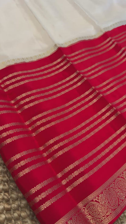 Crepe silk saree – White and Red