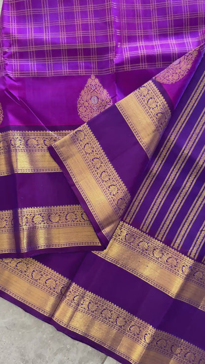 Vintage Wash Pure Kanchipuram Silk Saree – Regal Purple with Royal Purple Contrast | Silk Mark Certified
