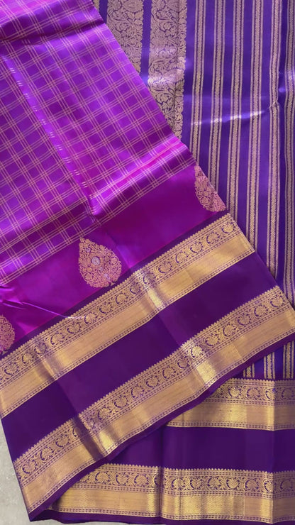 Vintage Wash Pure Kanchipuram Silk Saree – Regal Purple with Royal Purple Contrast | Silk Mark Certified