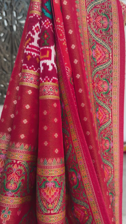 Lehariya Kashmiri Pashmina Saree - Pink