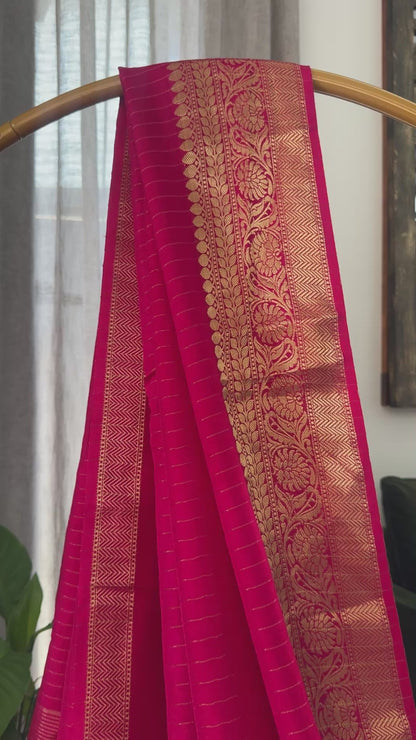 Crepe silk saree – Hot Pink