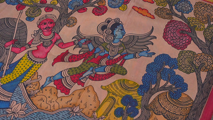 Handpainted Pen Kalamkari Pure Kanchipuram Silk Saree|Silk Mark Certified
